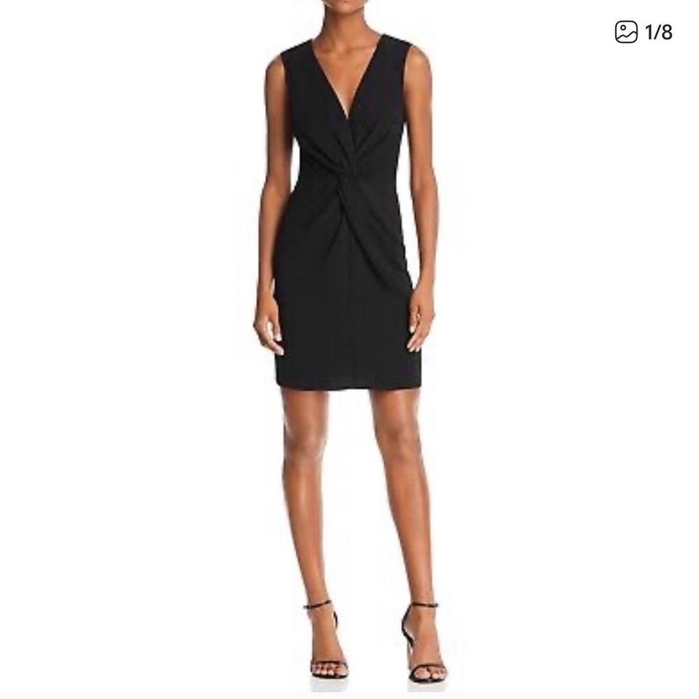 Bloomingdale’s Aqua Black V-Neck Twist-Front Sheath Dress size medium
